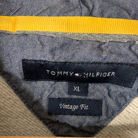 Tommy Hilfiger XL Grey Hoodie Vintage Style NYC Embroidery Logo Cuff Sweatshirt - Picture 3 of 16